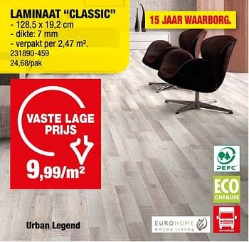 Promotions Laminaat classic - Eurohome - Valide de 08/05/2024 à 19/05/2024 chez Hubo