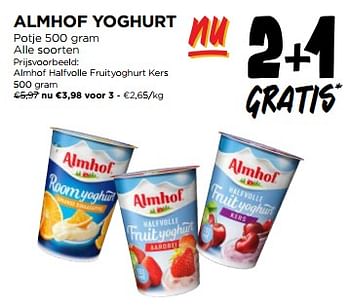 Promotions Almhof halfvolle fruityoghurt kers - Almhof - Valide de 08/05/2024 à 14/05/2024 chez Jumbo