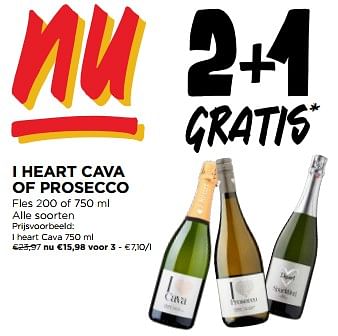 Promotions I heart cava of prosecco - Mousseux - Valide de 08/05/2024 à 14/05/2024 chez Jumbo