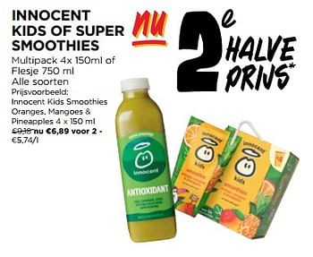 Promotions Innocent kids smoothies oranges, mangoes + pineapples - Innocent - Valide de 08/05/2024 à 14/05/2024 chez Jumbo