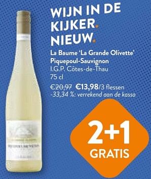 Promoties La baume la grande olivette piquepoul-sauvignon - Witte wijnen - Geldig van 08/05/2024 tot 21/05/2024 bij OKay