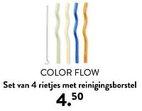 Promoties Color flow set van 4 rietjes met reinigingsborstel - Huismerk - Casa - Geldig van 02/05/2024 tot 14/06/2024 bij Casa