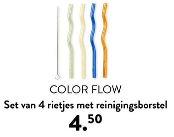 Promoties Color flow set van 4 rietjes met reinigingsborstel - Huismerk - Casa - Geldig van 02/05/2024 tot 14/06/2024 bij Casa