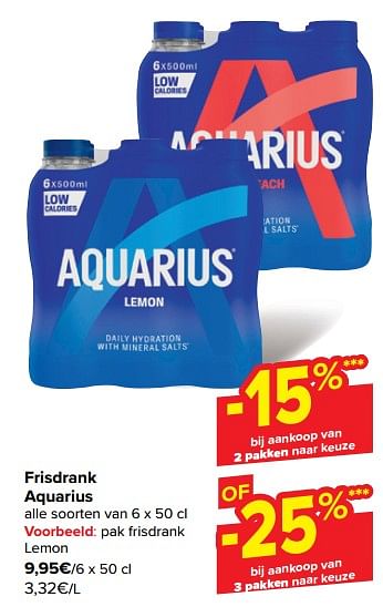 Promotions Pak frisdrank lemon - Aquarius - Valide de 08/05/2024 à 21/05/2024 chez Carrefour