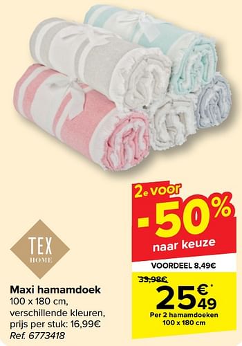 Promotions Maxi hamamdoek - Tex - Valide de 08/05/2024 à 21/05/2024 chez Carrefour