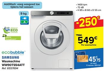 Promotions Samsung wasmachine ww90t554att - Samsung - Valide de 08/05/2024 à 21/05/2024 chez Carrefour
