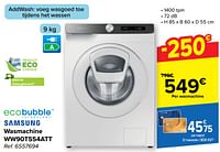 Promoties Samsung wasmachine ww90t554att - Samsung - Geldig van 08/05/2024 tot 21/05/2024 bij Carrefour