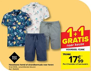 Promotions Hawaïaans hemd of strandbermuda voor heren - Tex - Valide de 08/05/2024 à 21/05/2024 chez Carrefour