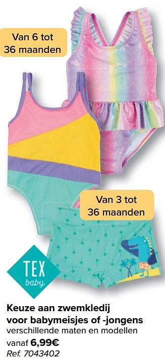 Promotions Keuze aan zwemkledij voor babymeisjes of jongens - Tex Baby - Valide de 08/05/2024 à 21/05/2024 chez Carrefour