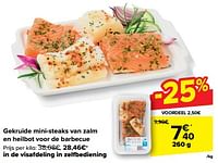 Promoties Gekruide mini steaks van zalm en heilbot voor de barbecue - Huismerk - Carrefour  - Geldig van 08/05/2024 tot 21/05/2024 bij Carrefour