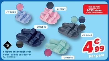 Promotions Slippers of sandalen voor heren, dames of kinderen - Tex - Valide de 08/05/2024 à 21/05/2024 chez Carrefour