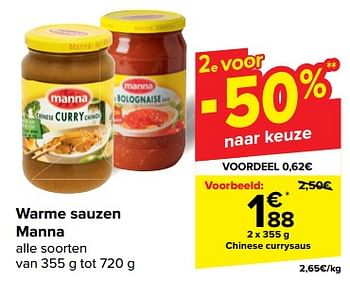 Promotions Chinese currysaus - Manna - Valide de 08/05/2024 à 21/05/2024 chez Carrefour
