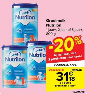 Promotions Groeimelk 1 jaar+ - Nutrilon - Valide de 08/05/2024 à 21/05/2024 chez Carrefour