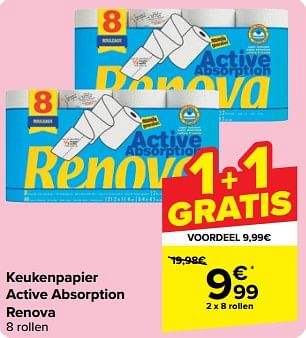 Promotions Keukenpapier active absorption renova - Renova - Valide de 08/05/2024 à 21/05/2024 chez Carrefour