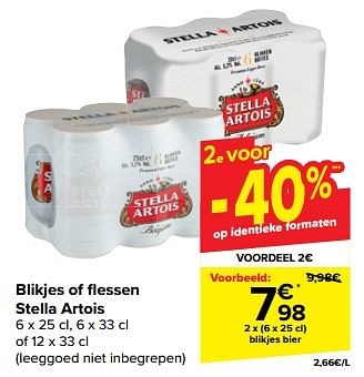 Promotions Blikjes of flessen stella artois - Stella Artois - Valide de 08/05/2024 à 21/05/2024 chez Carrefour