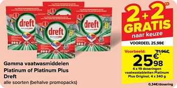 Promotions Vaatwastabletten platinum plus original - Dreft - Valide de 08/05/2024 à 21/05/2024 chez Carrefour