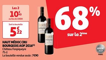 Promotions Haut médoc cru bourgeois aop 2016 - Vins rouges - Valide de 07/05/2024 à 13/05/2024 chez Auchan Ronq