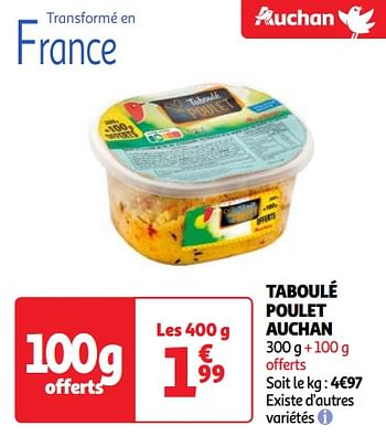 Promotions Taboulé poulet auchan - Produit Maison - Auchan Ronq - Valide de 07/05/2024 à 13/05/2024 chez Auchan Ronq