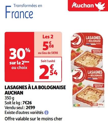Promotions Lasagnes à la bolognaise auchan - Produit Maison - Auchan Ronq - Valide de 07/05/2024 à 13/05/2024 chez Auchan Ronq