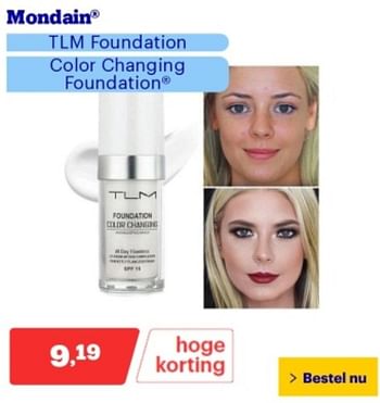 Promoties Mondain tlm foundation color changing foundation - Mondain - Geldig van 06/05/2024 tot 12/05/2024 bij Bol.com