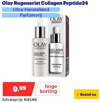 Promotions Olay regenerist collagen peptide24 ultra herstellend parfumvrij - Olay - Valide de 06/05/2024 à 12/05/2024 chez Bol.com