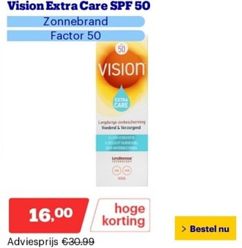 Promotions Vision extra care spf 50 zonnebrand factor 50 - Vision - Valide de 06/05/2024 à 12/05/2024 chez Bol.com