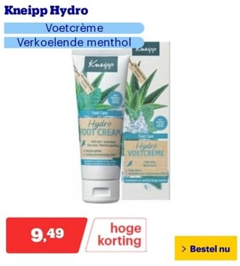 Promoties Kneipp hydro voetcrème verkoelende menthol - Kneipp - Geldig van 06/05/2024 tot 12/05/2024 bij Bol.com