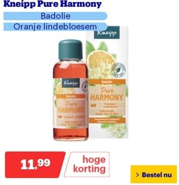 Promotions Kneipp pure harmony badolie oranje lindebloesem - Kneipp - Valide de 06/05/2024 à 12/05/2024 chez Bol.com