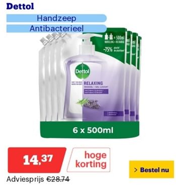 Promoties Dettol handzeep antibacterieel - Dettol - Geldig van 06/05/2024 tot 12/05/2024 bij Bol.com