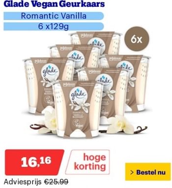 Promoties Glade vegan geurkaars romantic vanilla - Glade - Geldig van 06/05/2024 tot 12/05/2024 bij Bol.com