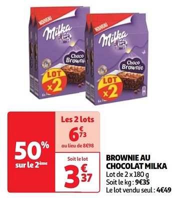 Promotions Brownie au chocolat milka - Milka - Valide de 07/05/2024 à 13/05/2024 chez Auchan Ronq