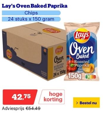 Promotions Lay`s oven baked paprika chips - Lay's - Valide de 06/05/2024 à 12/05/2024 chez Bol.com