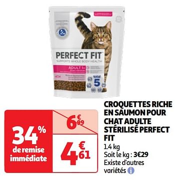 Promotions Croquettes riche en saumon pour chat adulte stérilisé perfect fit - Perfect Fit  - Valide de 07/05/2024 à 13/05/2024 chez Auchan Ronq