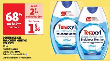 Promoties Dentifrice gel fraîcheur menthe teraxyl - Teraxyl - Geldig van 07/05/2024 tot 13/05/2024 bij Auchan