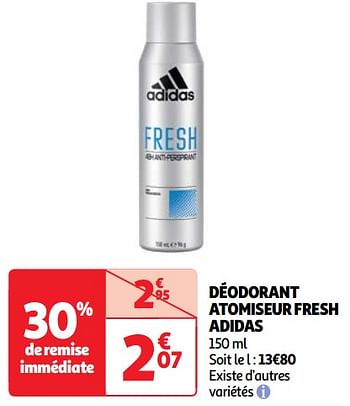 Promotions Déodorant atomiseur fresh adidas - Adidas - Valide de 07/05/2024 à 13/05/2024 chez Auchan Ronq