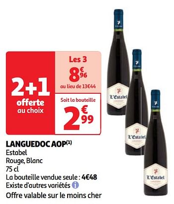 Promoties Languedoc aop estabel rouge, blanc - Rode wijnen - Geldig van 07/05/2024 tot 13/05/2024 bij Auchan