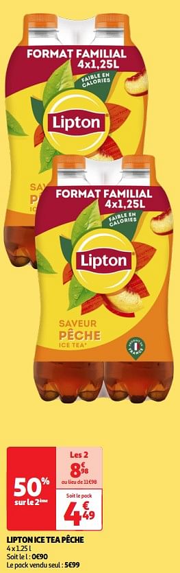 Promoties Lipton ice tea pêche - Lipton - Geldig van 07/05/2024 tot 13/05/2024 bij Auchan