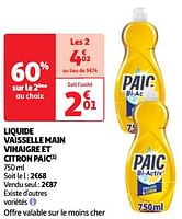 Promoties Liquide vaisselle main vinaigre et citron paic - Paic - Geldig van 07/05/2024 tot 13/05/2024 bij Auchan