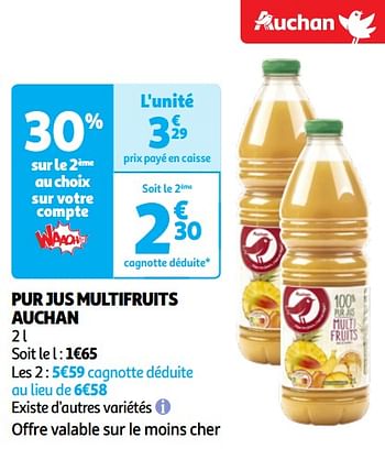 Promoties Pur jus multifruits auchan - Huismerk - Auchan - Geldig van 07/05/2024 tot 13/05/2024 bij Auchan