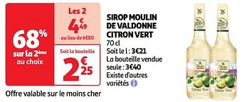 Promotions Sirop moulin de valdonne citron vert - Moulin de  Valdonne - Valide de 07/05/2024 à 13/05/2024 chez Auchan Ronq