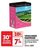 Promoties Vin de l`union européenne les caves du buisson rosé, rouge, blanc - Rosé wijnen - Geldig van 07/05/2024 tot 13/05/2024 bij Auchan