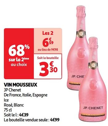 Promoties Vin mousseux jp chenet de france, italie, espagne ice rosé, blanc - Schuimwijnen - Geldig van 07/05/2024 tot 13/05/2024 bij Auchan