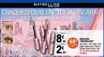 Promoties Mascara maybelline - Maybelline - Geldig van 07/05/2024 tot 18/05/2024 bij E.Leclerc
