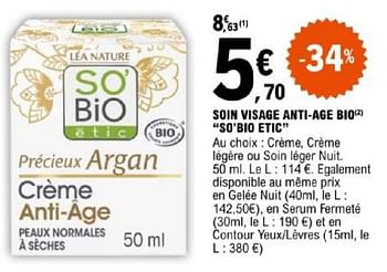 Promotions Soin visage anti age bio s0`bio etic - So' Bio Étic - Valide de 07/05/2024 à 18/05/2024 chez E.Leclerc