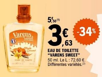 Promoties Eau de toilette varens sweet - Varens Sweet - Geldig van 07/05/2024 tot 18/05/2024 bij E.Leclerc