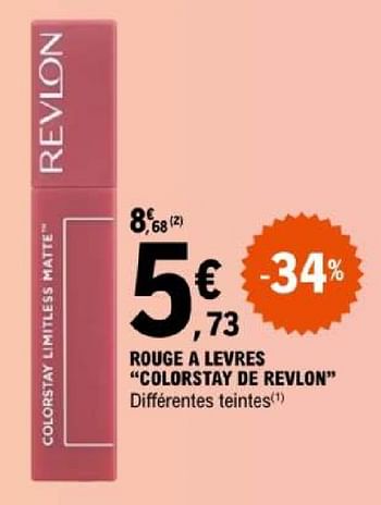 Promotions Rouge a levres colorstay de revlon - Revlon - Valide de 07/05/2024 à 18/05/2024 chez E.Leclerc