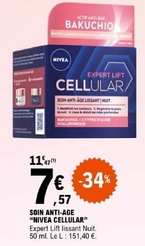 Promotions Soin anti age nivea cellular - Nivea - Valide de 07/05/2024 à 18/05/2024 chez E.Leclerc