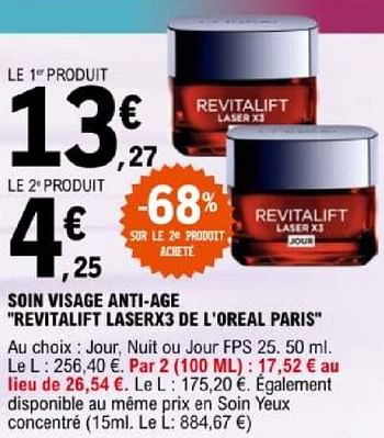 Promoties Soin visage anti age revitalift laserx3 de l`oreal paris - L'Oreal Paris - Geldig van 07/05/2024 tot 18/05/2024 bij E.Leclerc