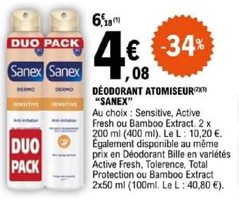 Promoties Déodorant atomiseur sanex - Sanex - Geldig van 07/05/2024 tot 18/05/2024 bij E.Leclerc