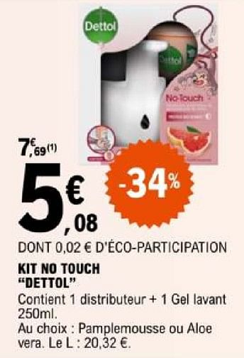 Promoties Kit no touch dettol - Dettol - Geldig van 07/05/2024 tot 18/05/2024 bij E.Leclerc